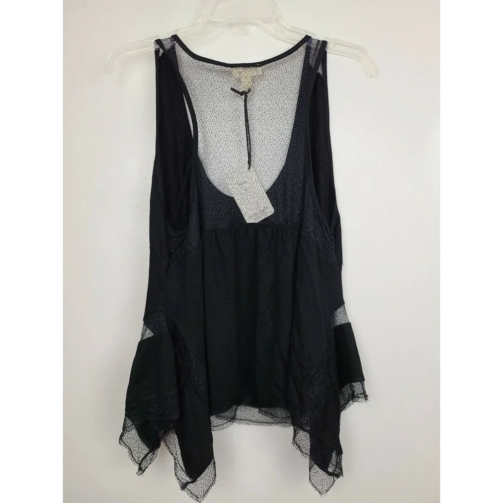 Liberty Garden BOHO Tank Top Womens Large Black Mesh Detail Uneven NWT - Picture 7 of 11